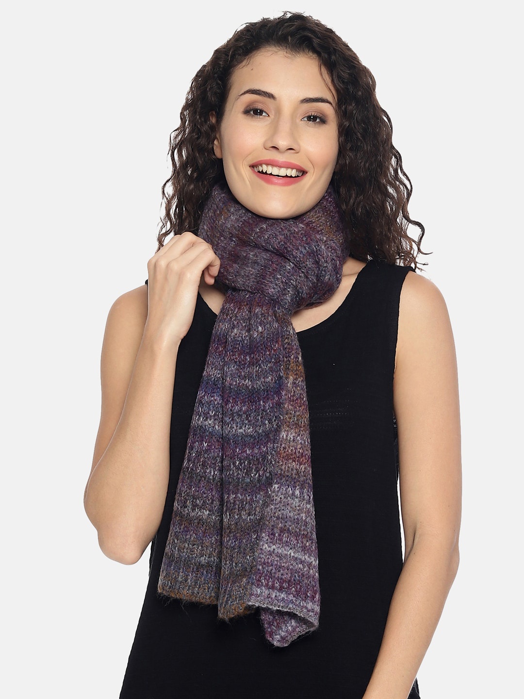 

513 Women Purple and Brown Striped Muffler