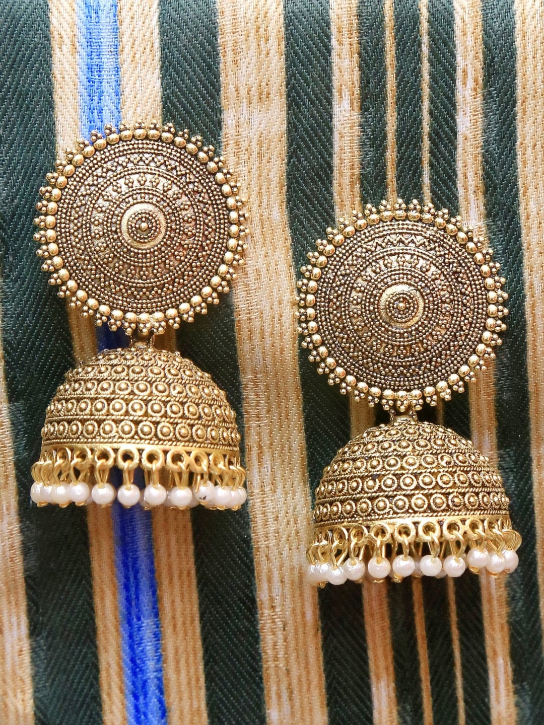 

Crunchy Fashion Gold-Plated Dome Shaped Jhumkas