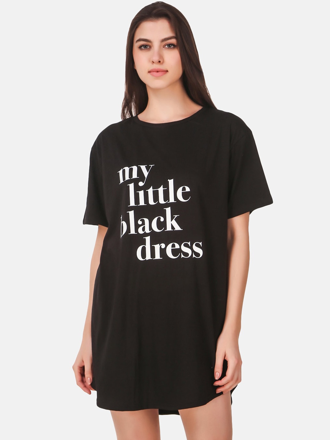 

Masha Women Black & White Printed Cotton Nightdress