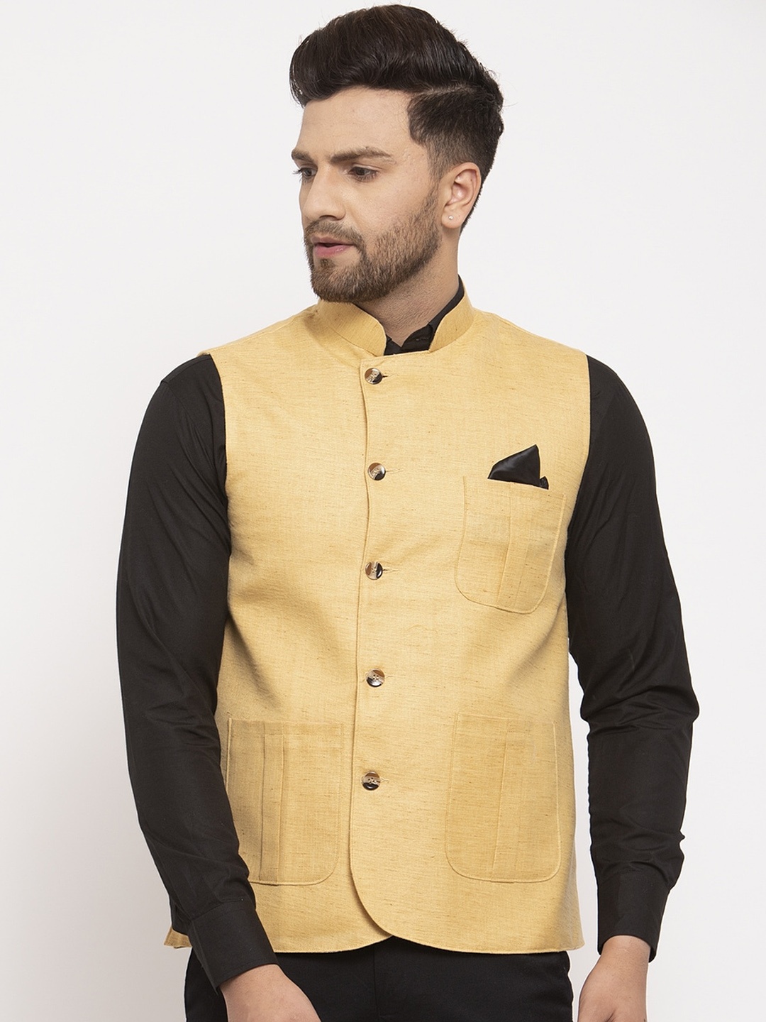 

KLOTTHE Men Beige Solid Woven Nehru Jacket