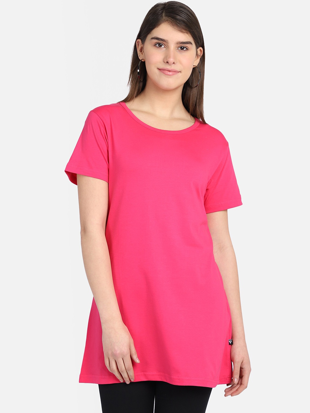 

PROTEENS Women Fuchsia Solid Round Neck Plus Size T-shirt