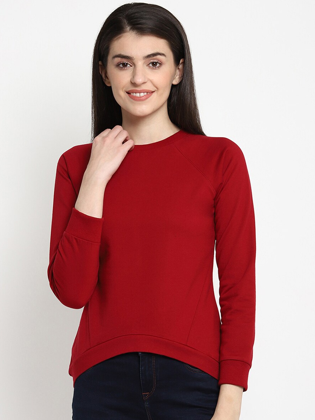 

THREAD MUSTER Women Red Solid Sweatshirt
