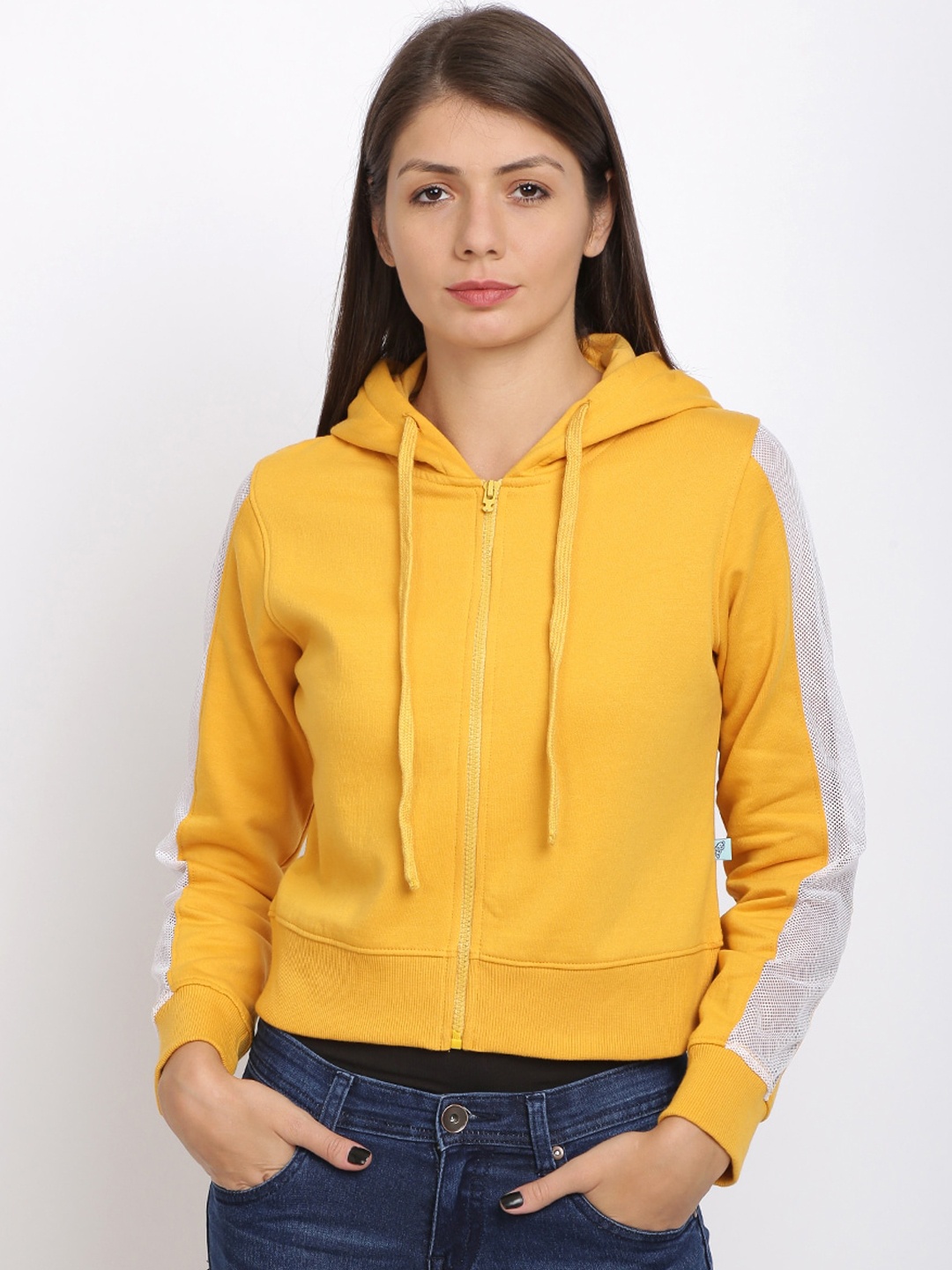 

BEVERLY BLUES Women Yellow Solid Hooded Sweatshirt