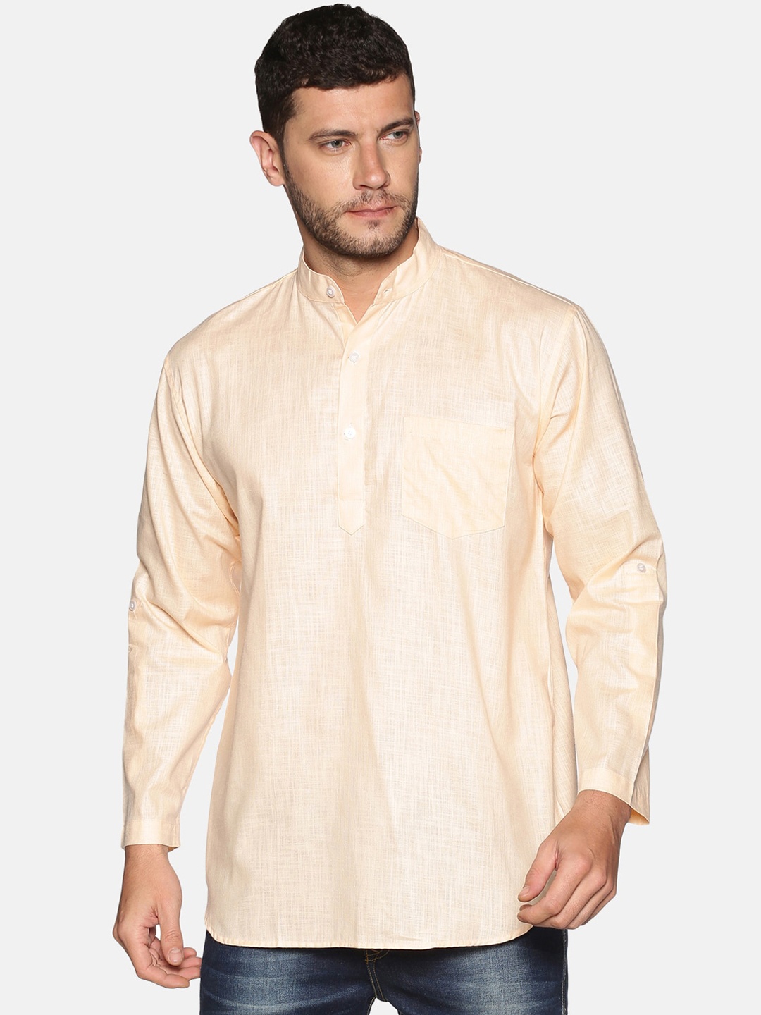 

Sethukrishna Men Orange Solid Straight Kurta