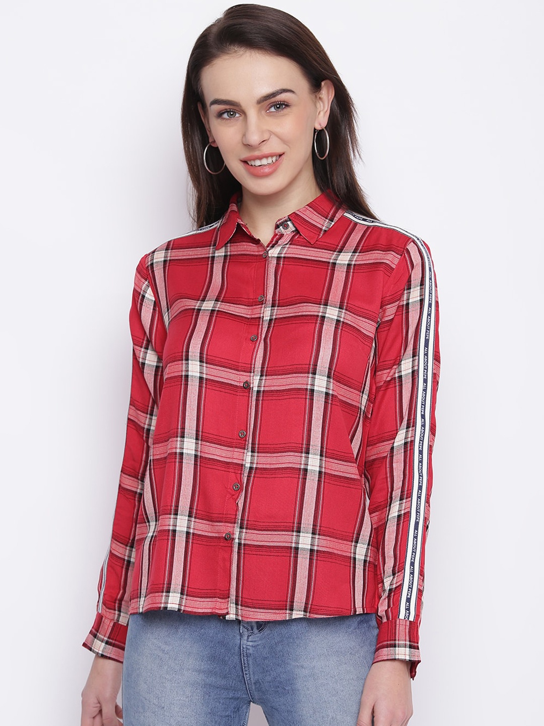 

Pepe Jeans Women Red Regular Fit Checked Casual Shirt