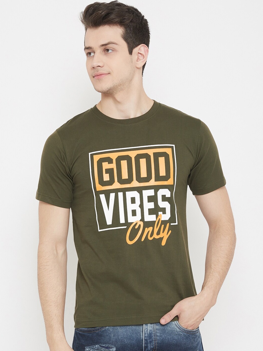 

Camey Men Green Printed Round Neck T-shirt