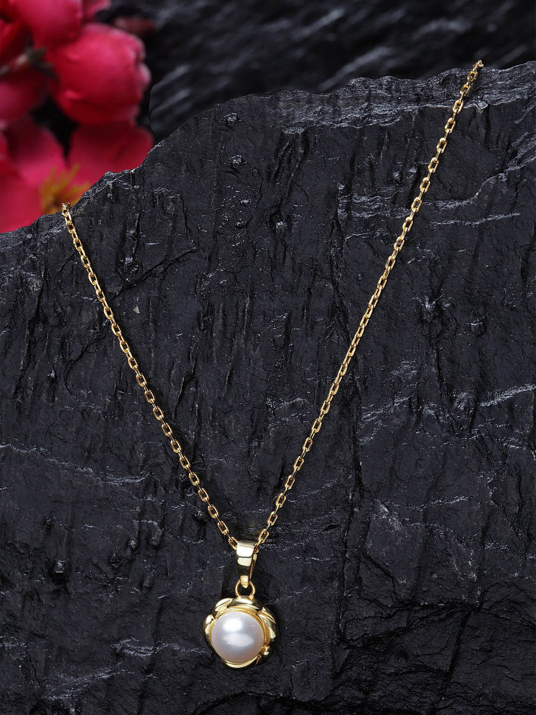 

Clara Gold-Plated White Pearl Studded Pendant With Chain