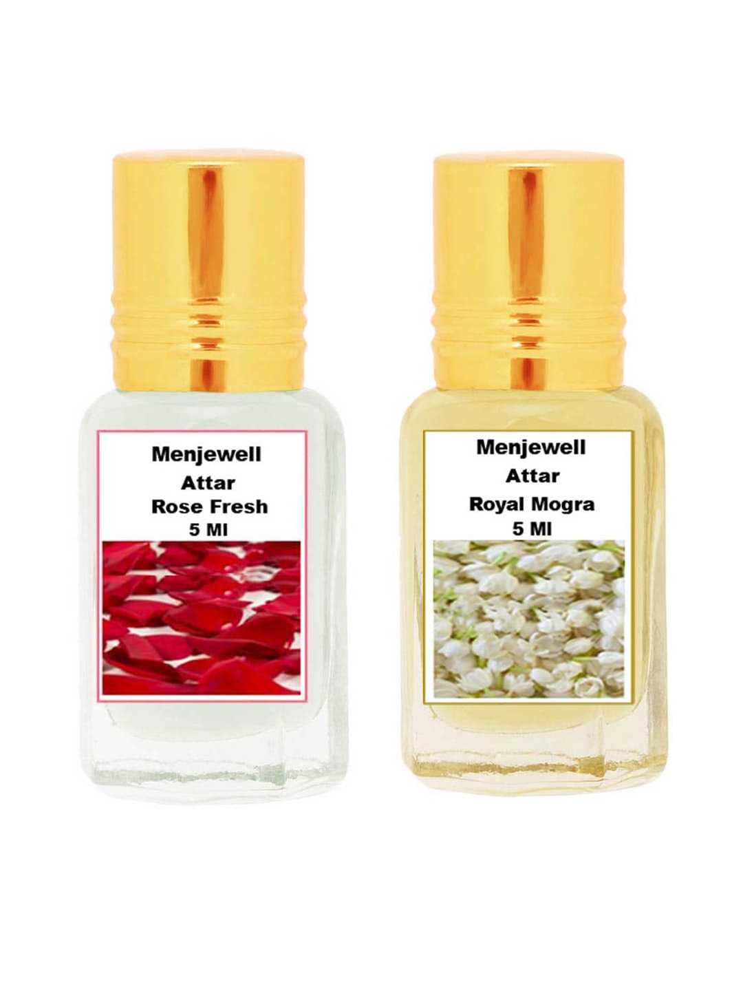 

Menjewell Unisex Rose Fresh & Royal Mogra Attar, 5 ml Each (Set of 2), Yellow