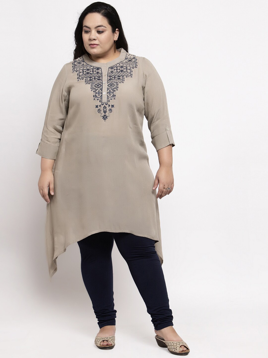 

plusS Women Grey Yoke Design A-Line Kurta