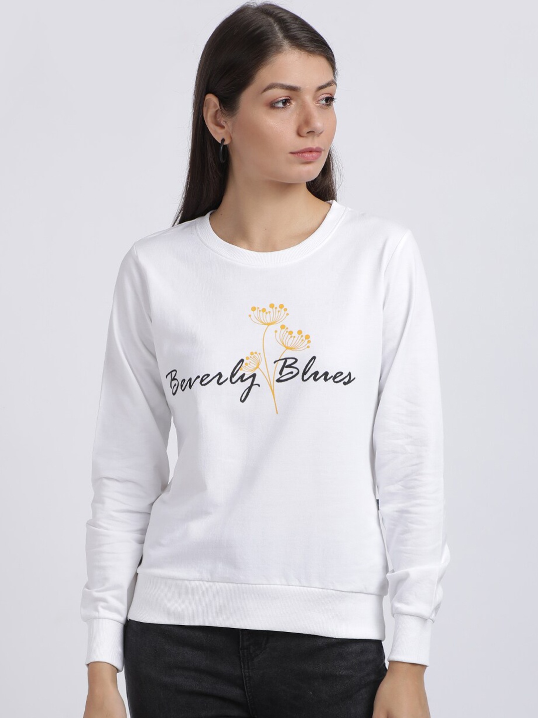 

BEVERLY BLUES Women White Printed Sweatshirt