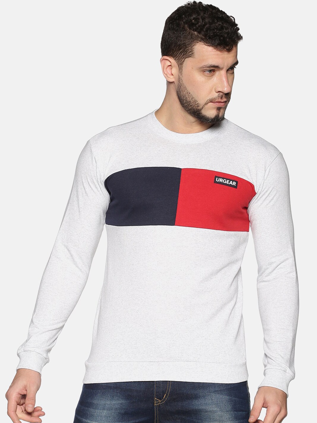 

UrGear Men White & Red Colourblocked Sweatshirt