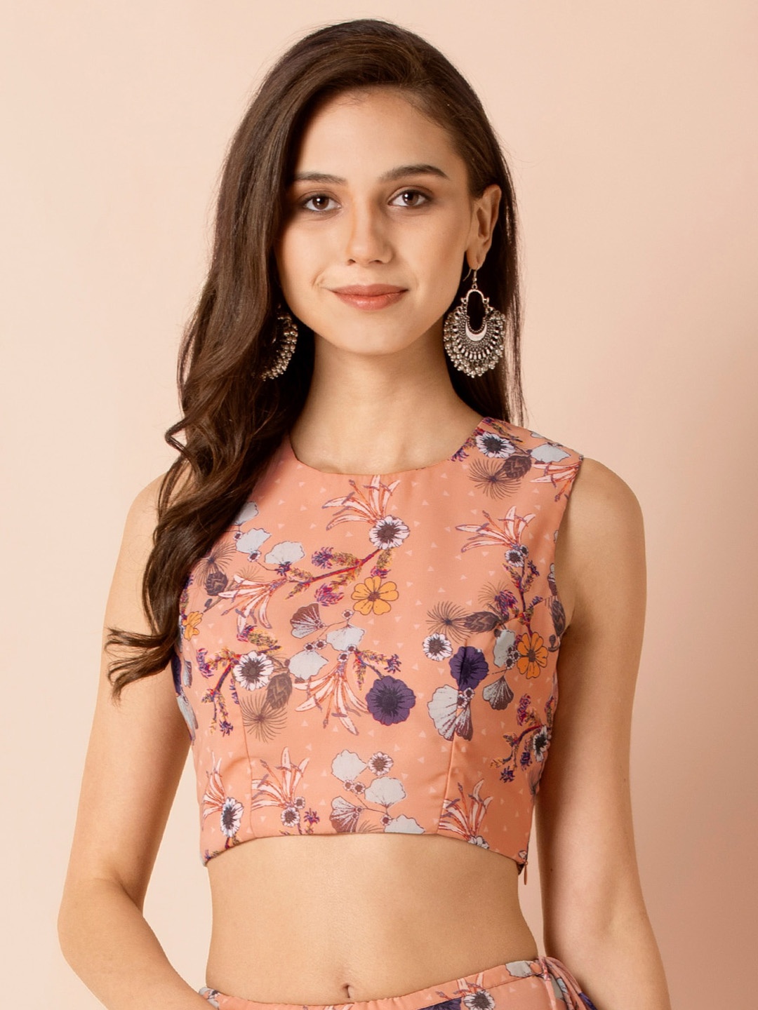 

INDYA X PAYAL SINGHAL Women Coral Printed Fitted Crop Top