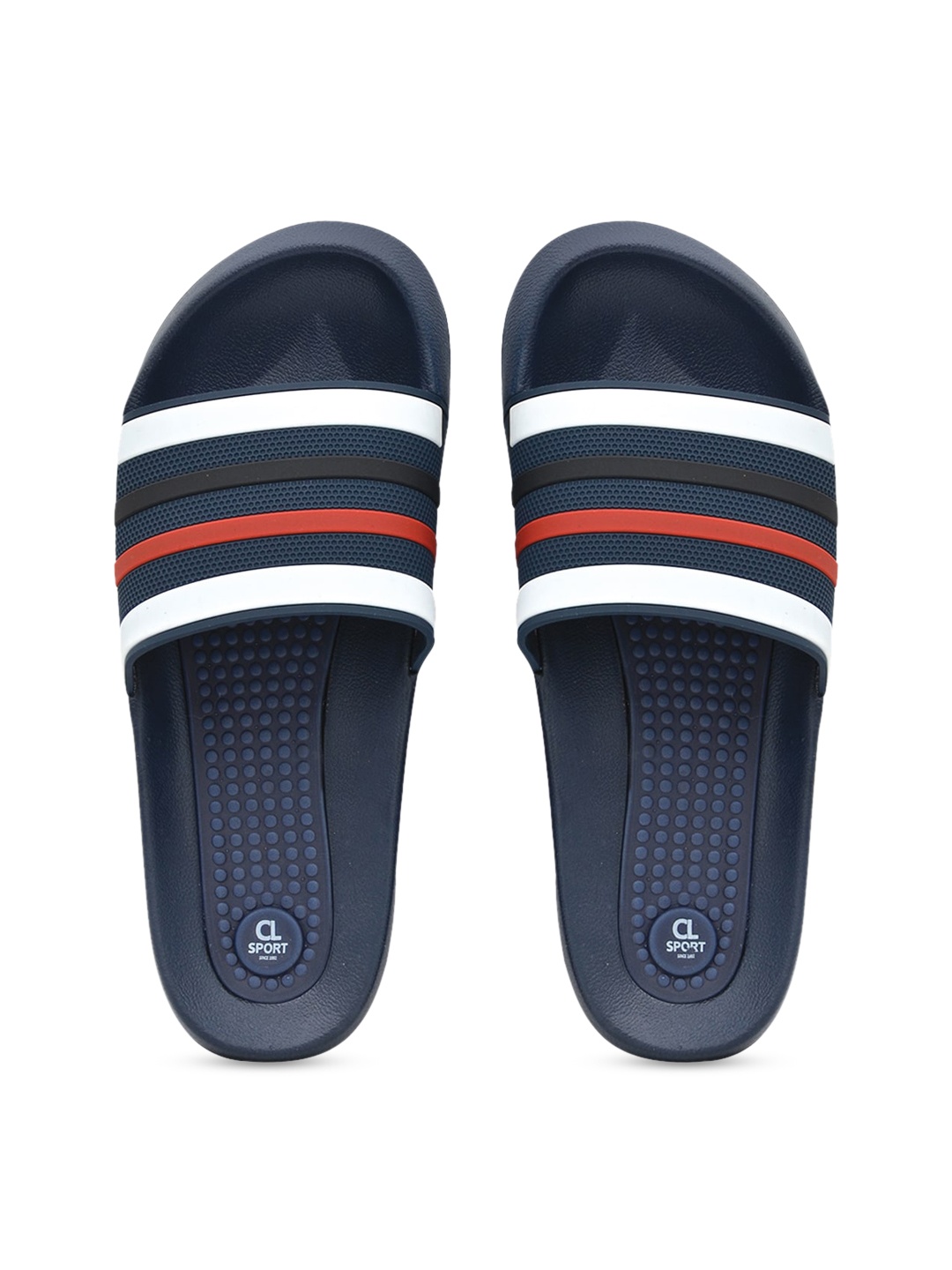 

Carlton London sports Men Navy Blue & White Striped Sliders