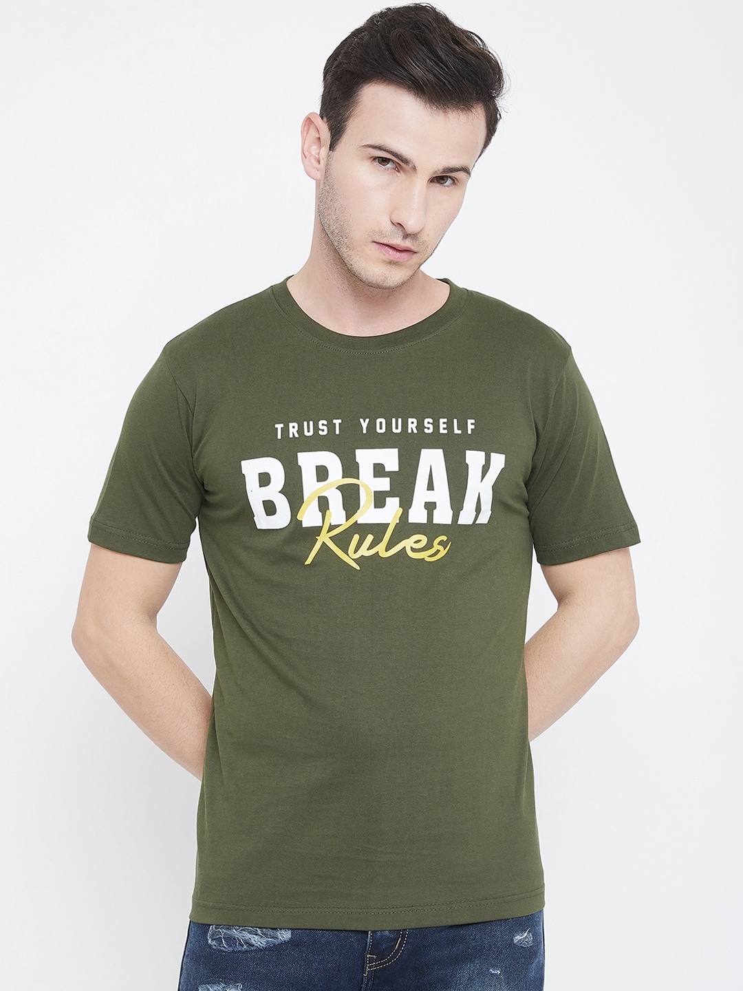 

Camey Men Green Printed Round Neck T-shirt