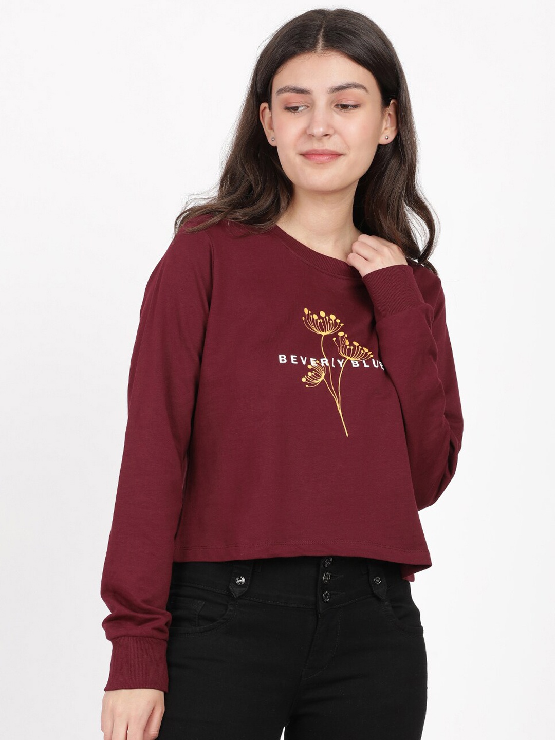 

BEVERLY BLUES Women Maroon Printed Sweatshirt