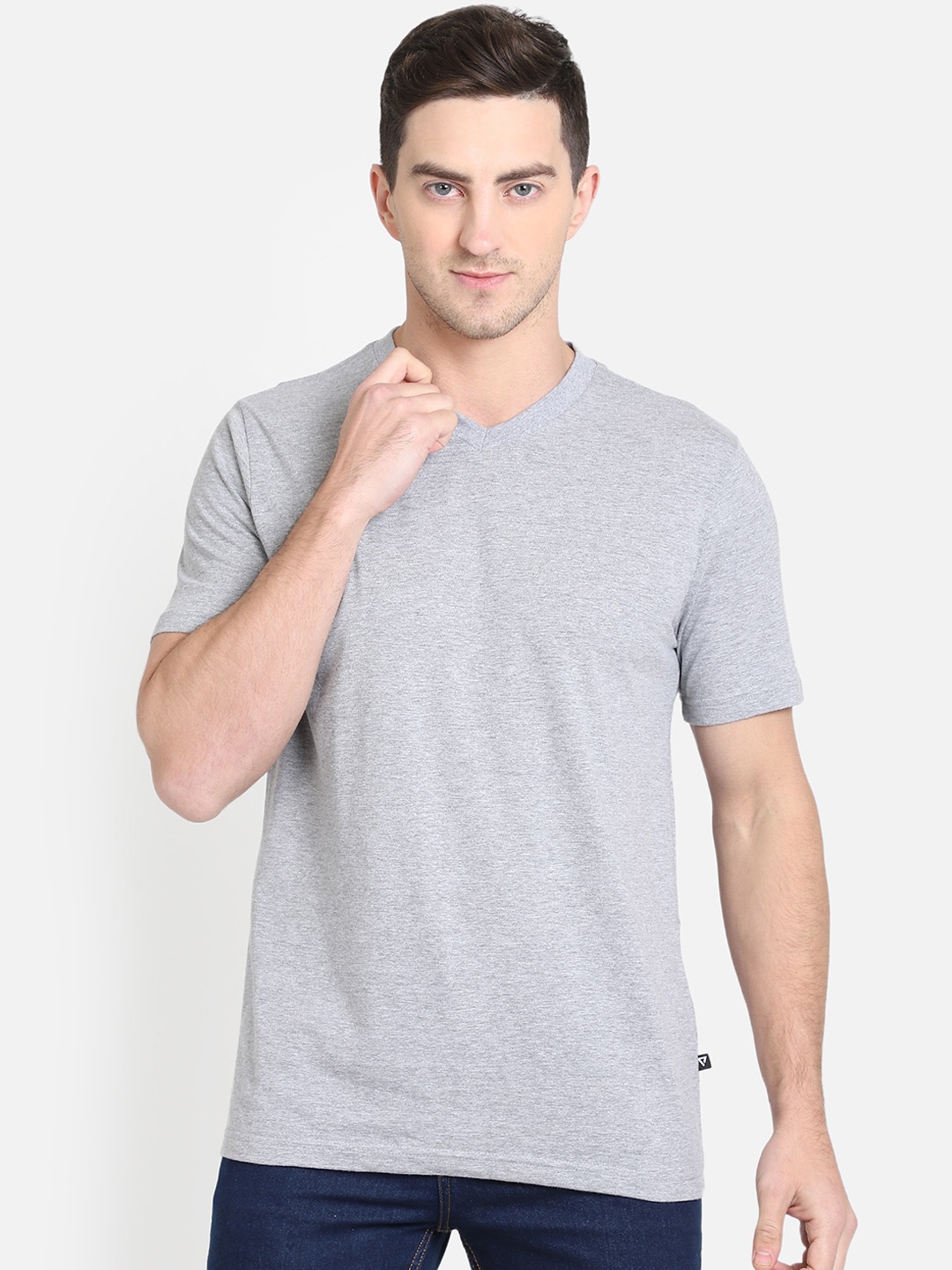 

PROTEENS Men Grey Solid V-Neck T-shirt