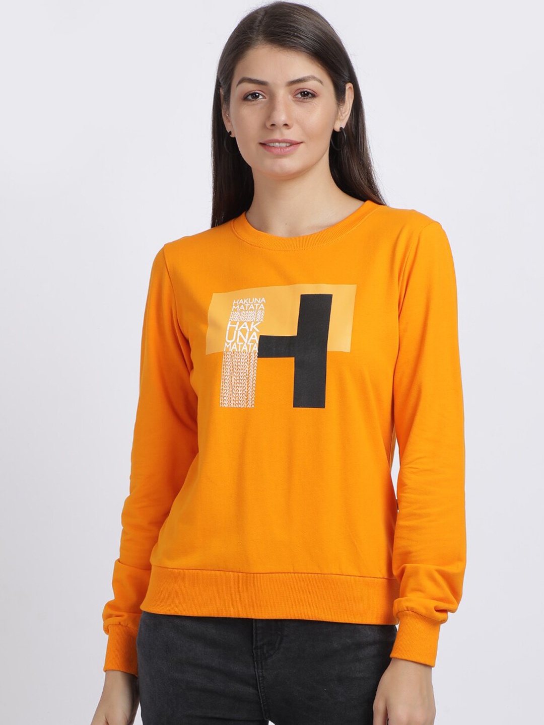 

BEVERLY BLUES Women Mustard Yellow Printed Sweatshirt