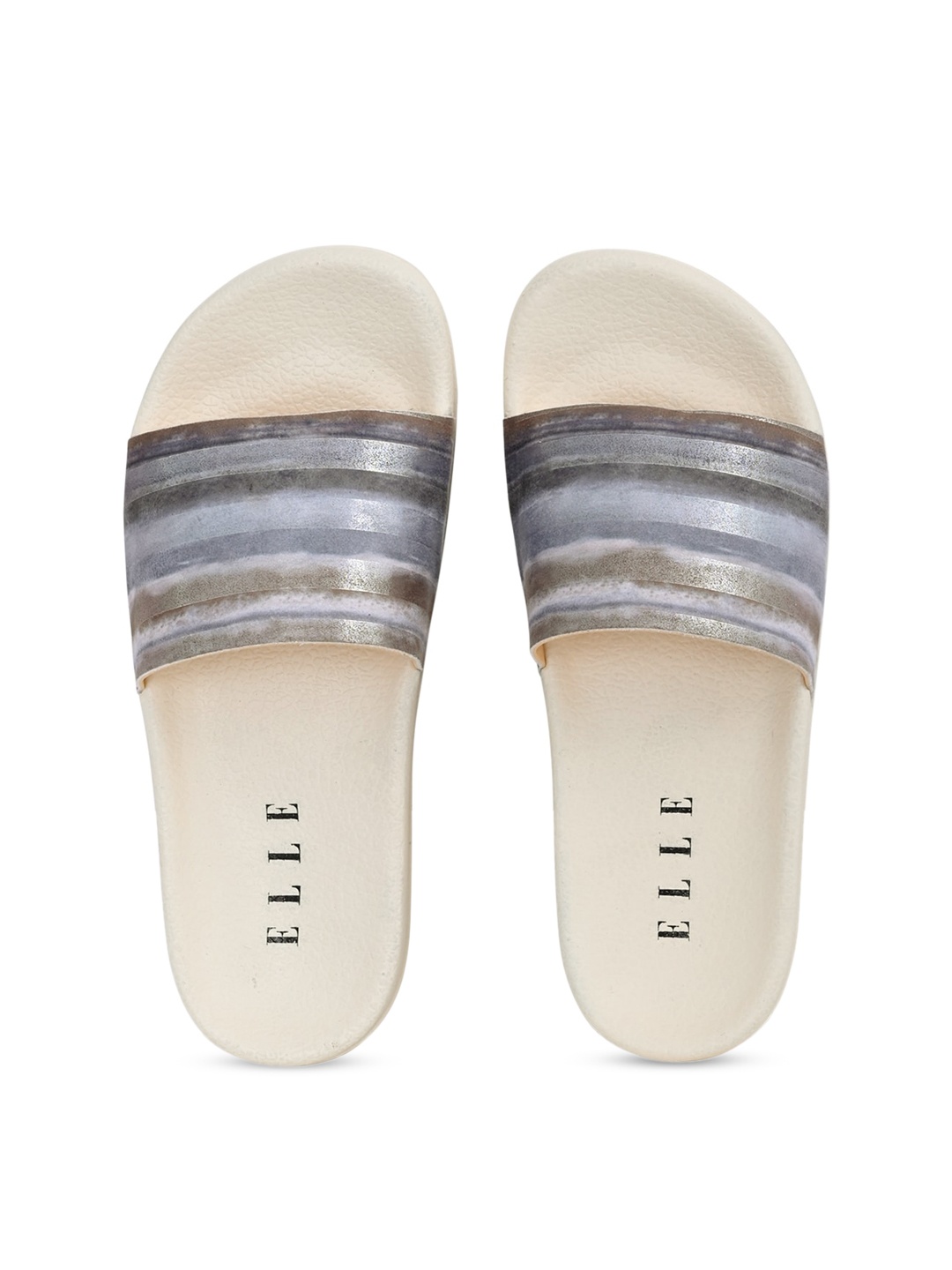 

ELLE Women Grey & Silver-Toned Striped Sliders