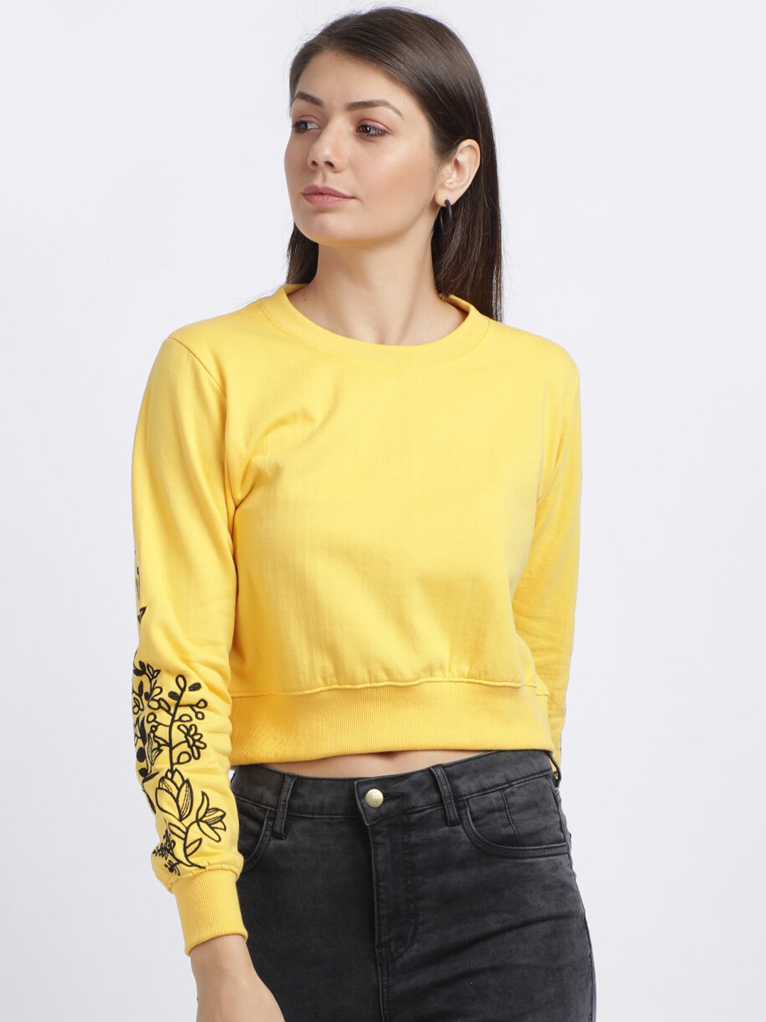 

BEVERLY BLUES Women Yellow Solid Sweatshirt