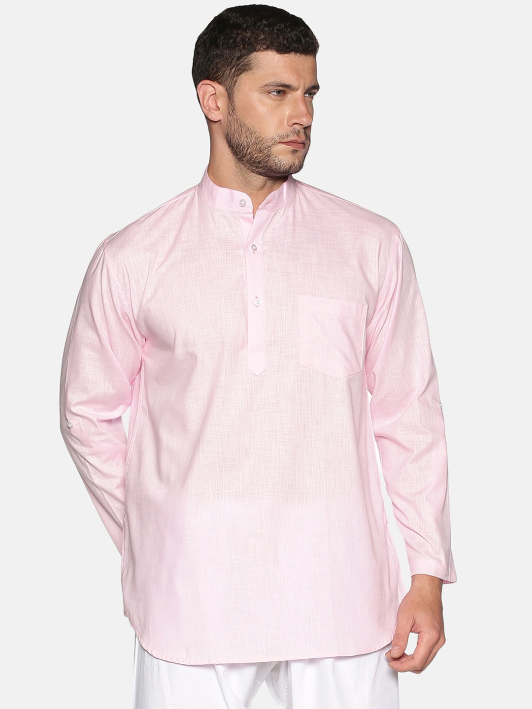 

Sethukrishna Men Pink Solid Straight Kurta