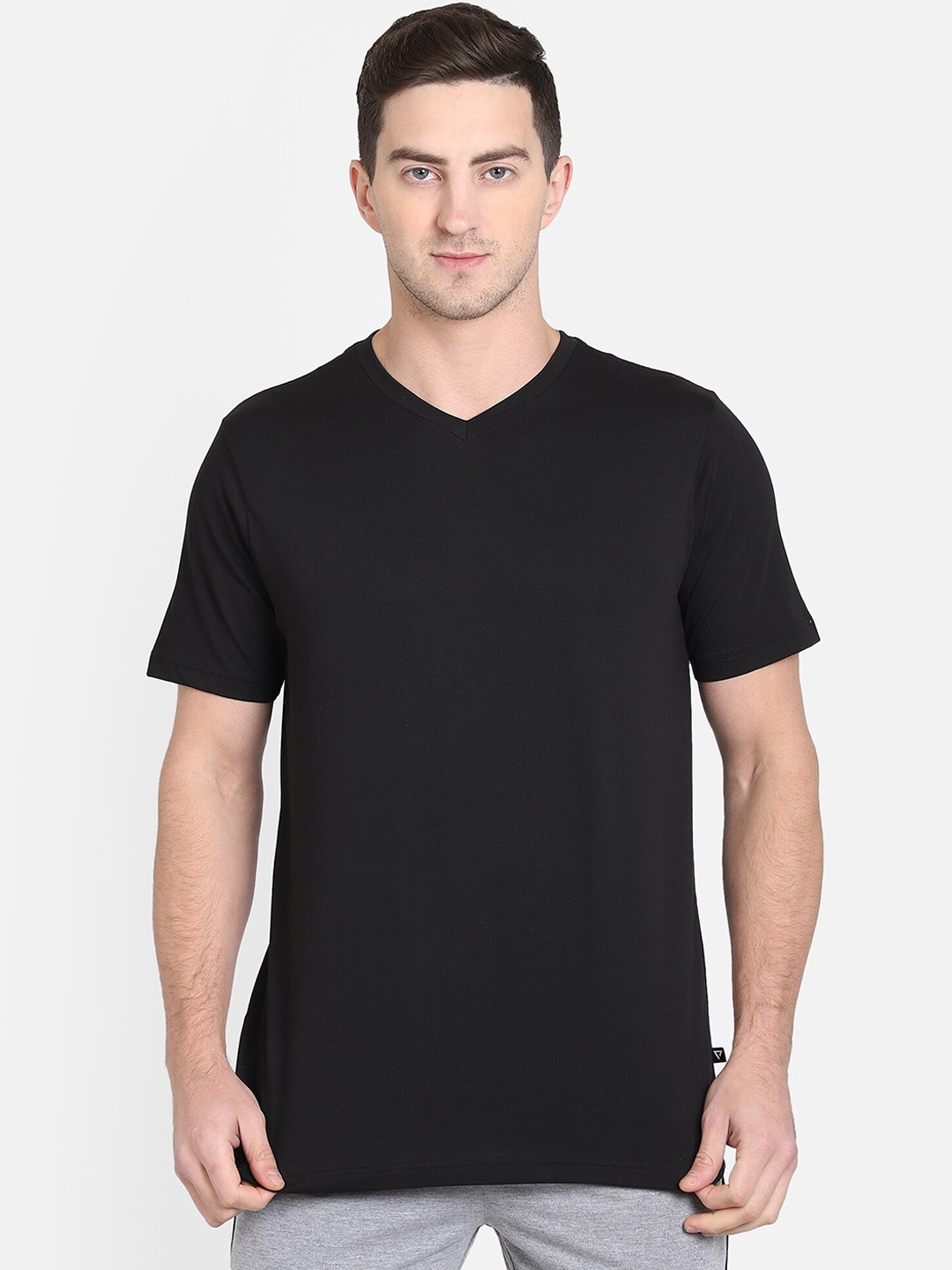 

PROTEENS Men Black Solid V-Neck T-shirt