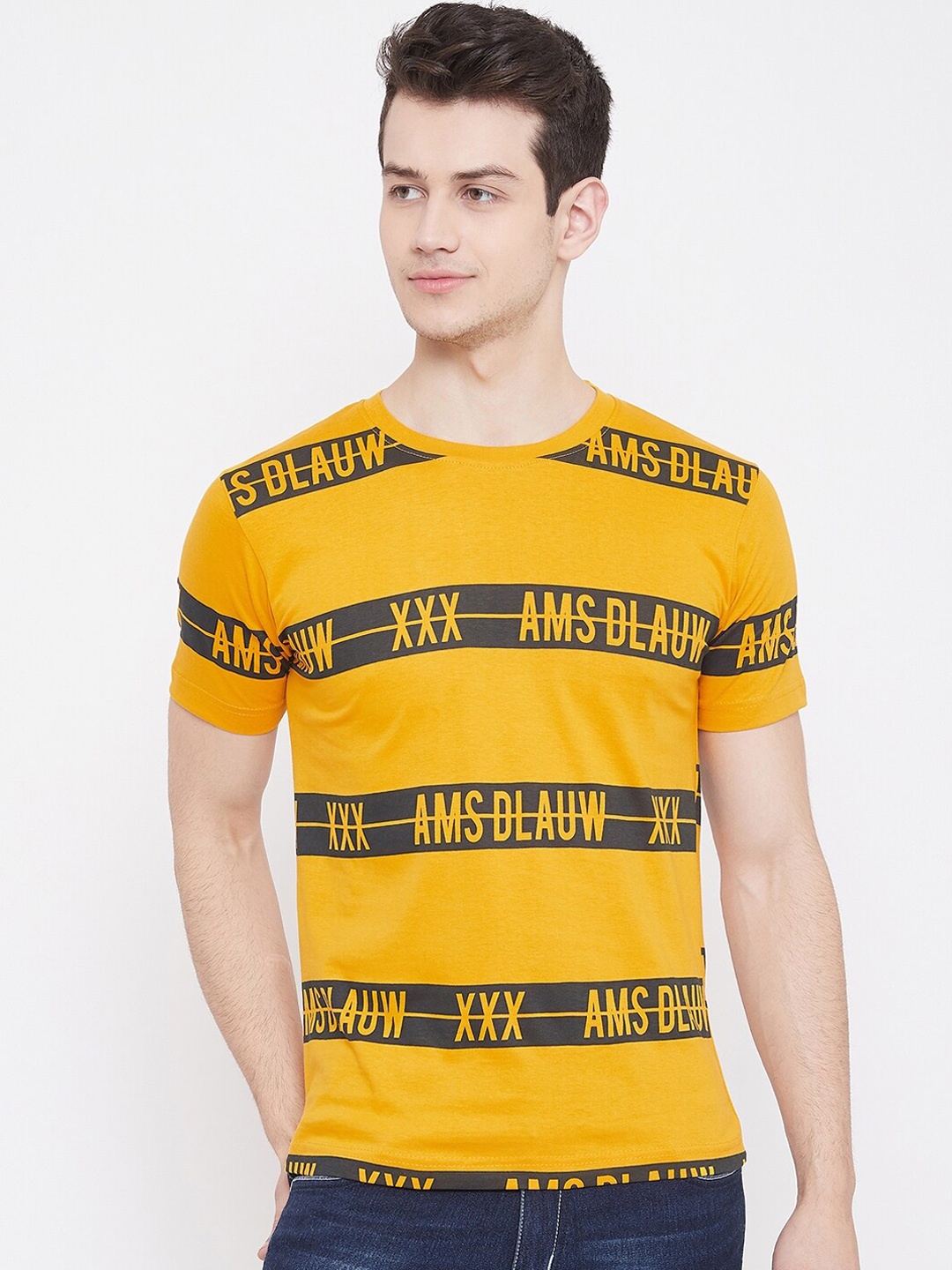 

Camey Men Yellow Striped Round Neck T-shirt
