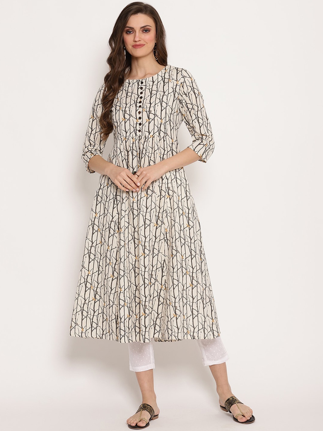 

Ramas Women Off-White & Grey Printed Anarkali Kurta
