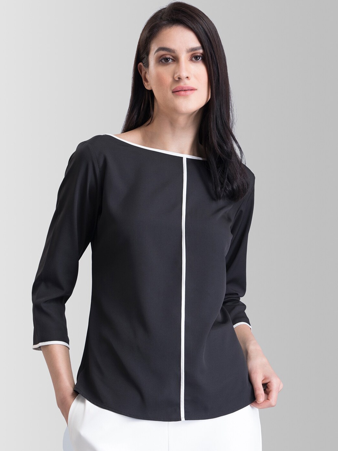 

FableStreet Women Black Colourblocked Top