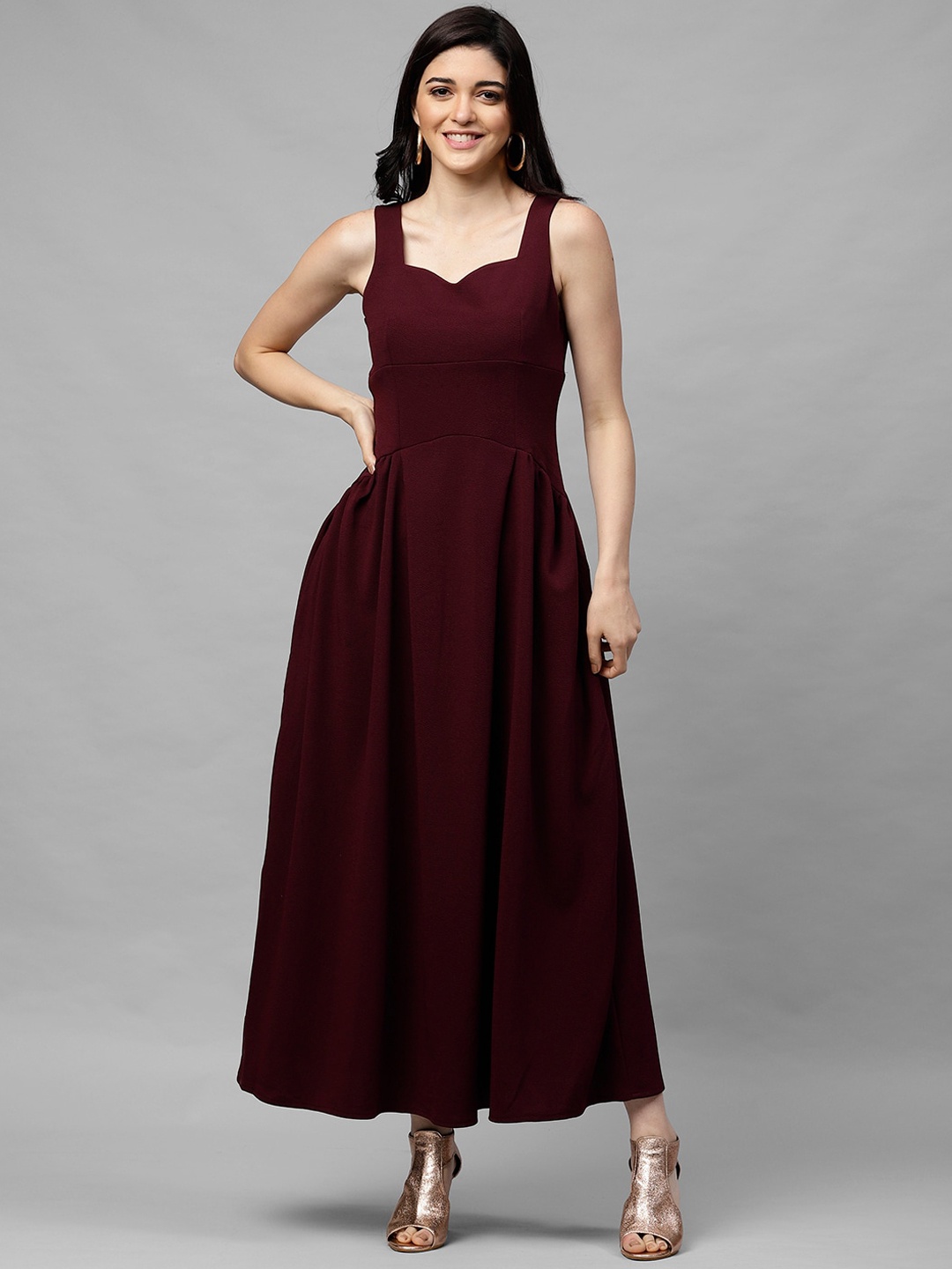 

Athena Women Maroon Solid Maxi Dress