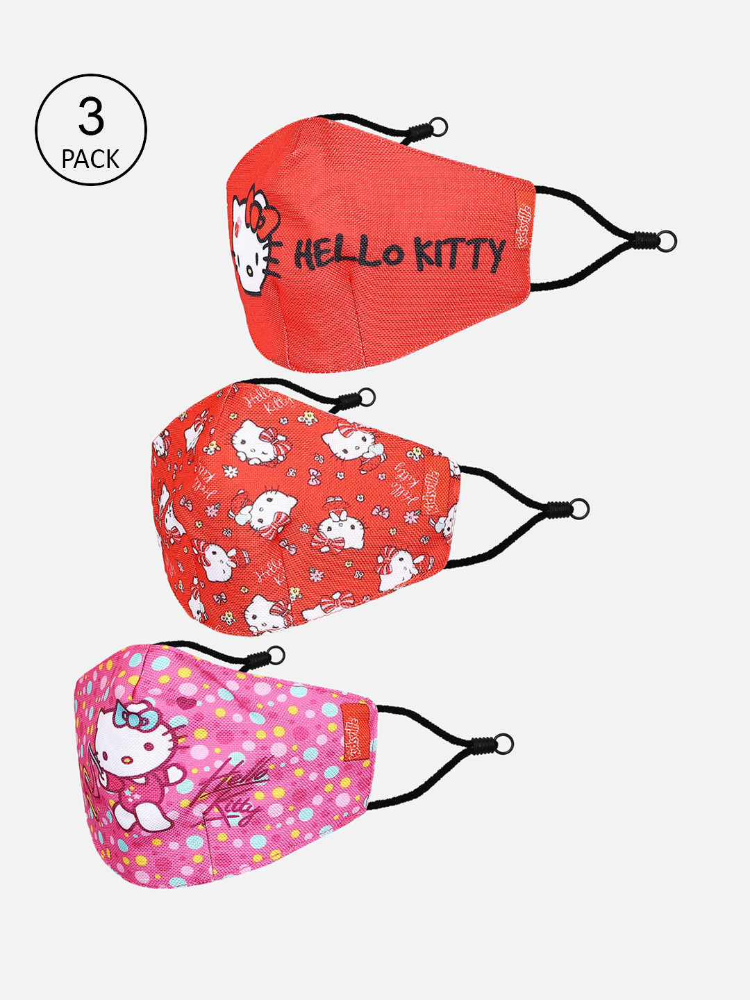

Kids Ville Hello Kitty featured pack of 3 multicolor Kids masks, Coral
