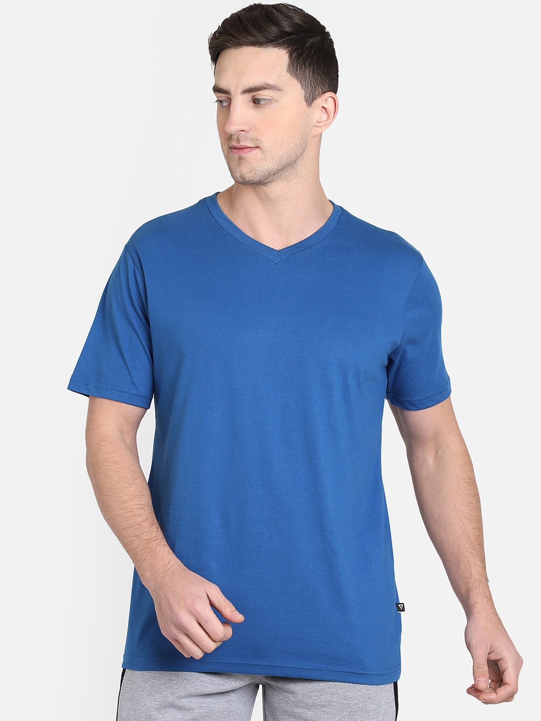 PROTEENS Men Navy Blue Solid V-Neck T-shirt