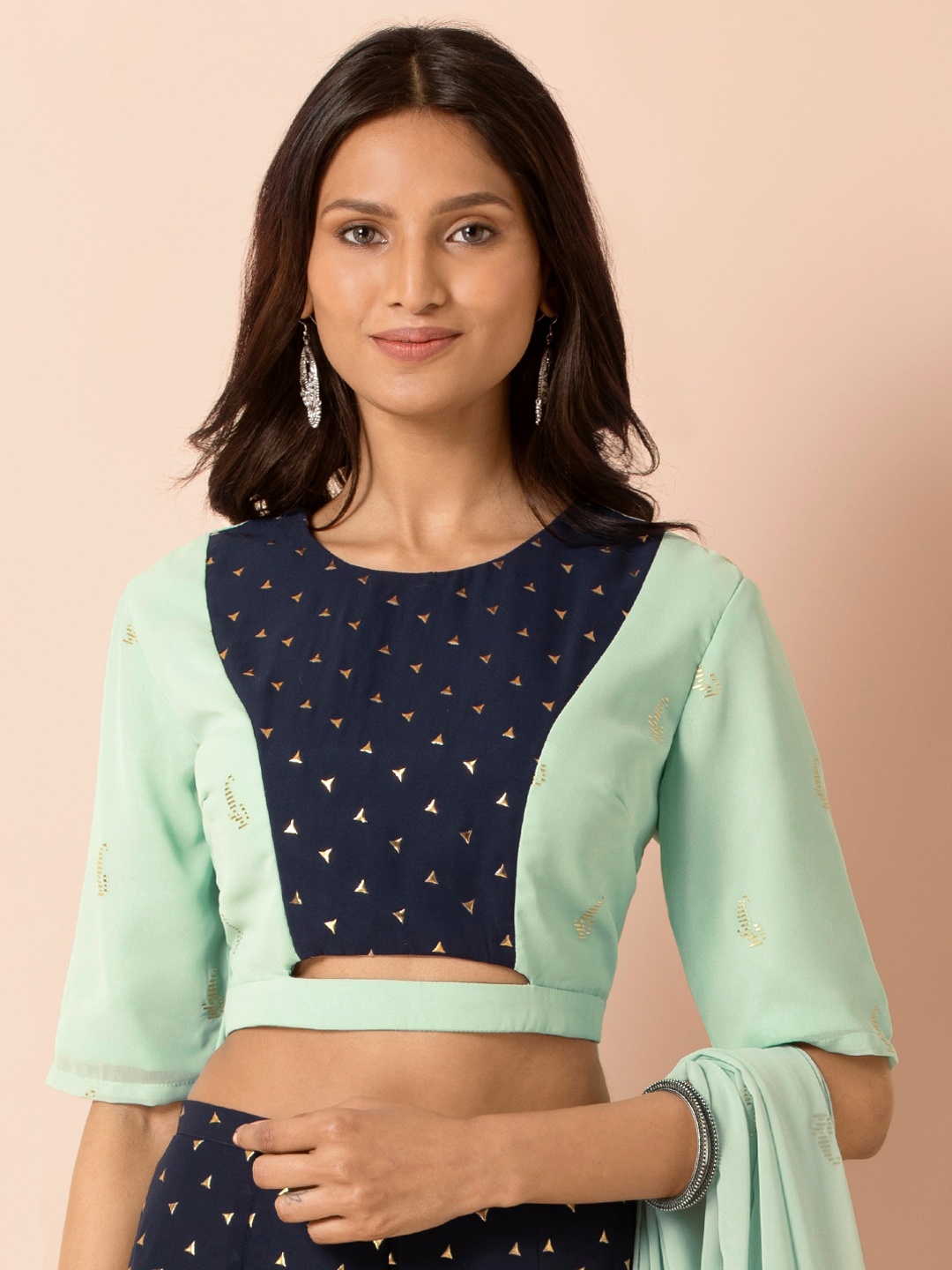

INDYA X PAYAL SINGHAL Women Green Printed Ethnic Crop Top