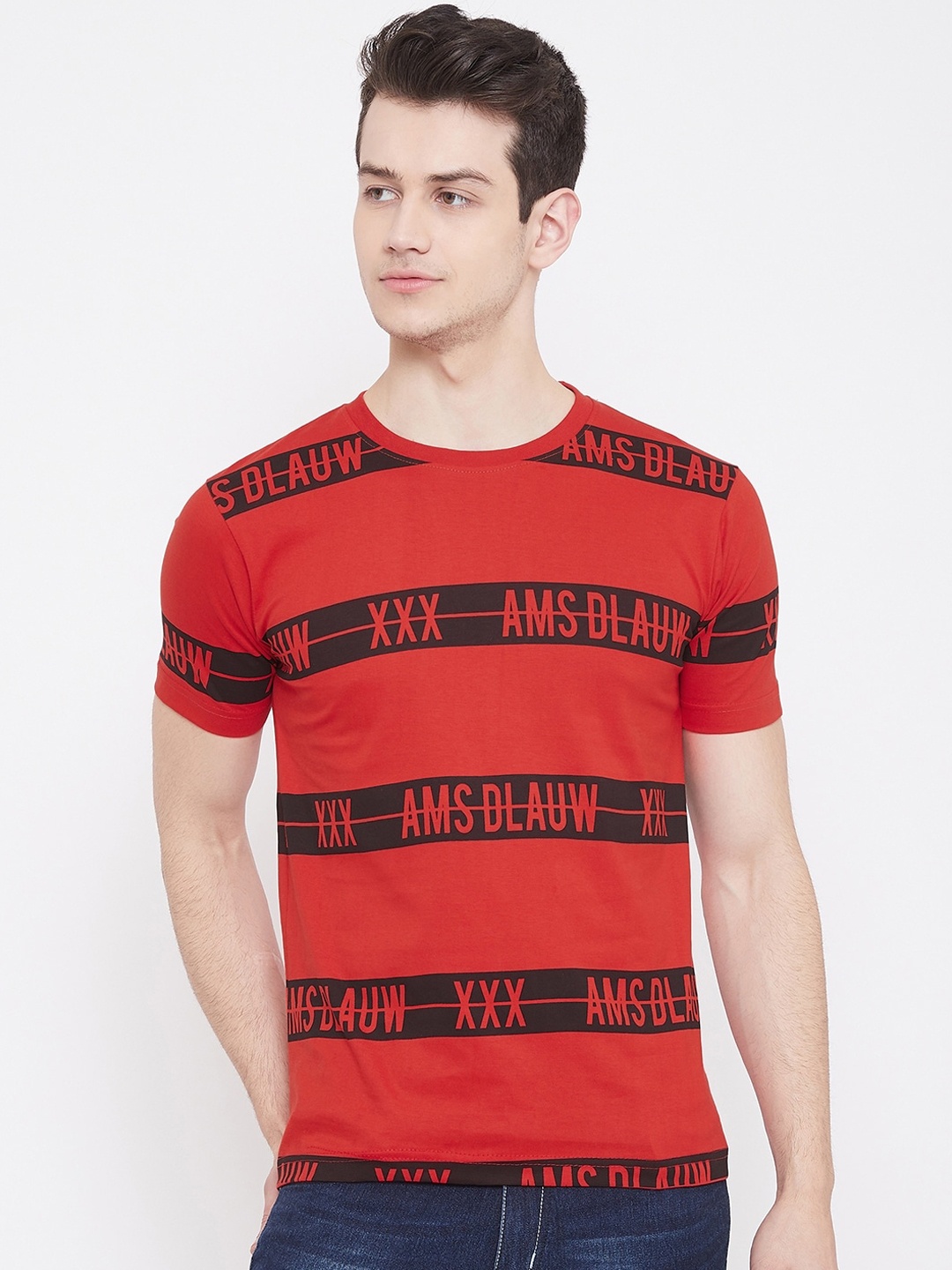

Camey Men Red Striped Round Neck T-shirt