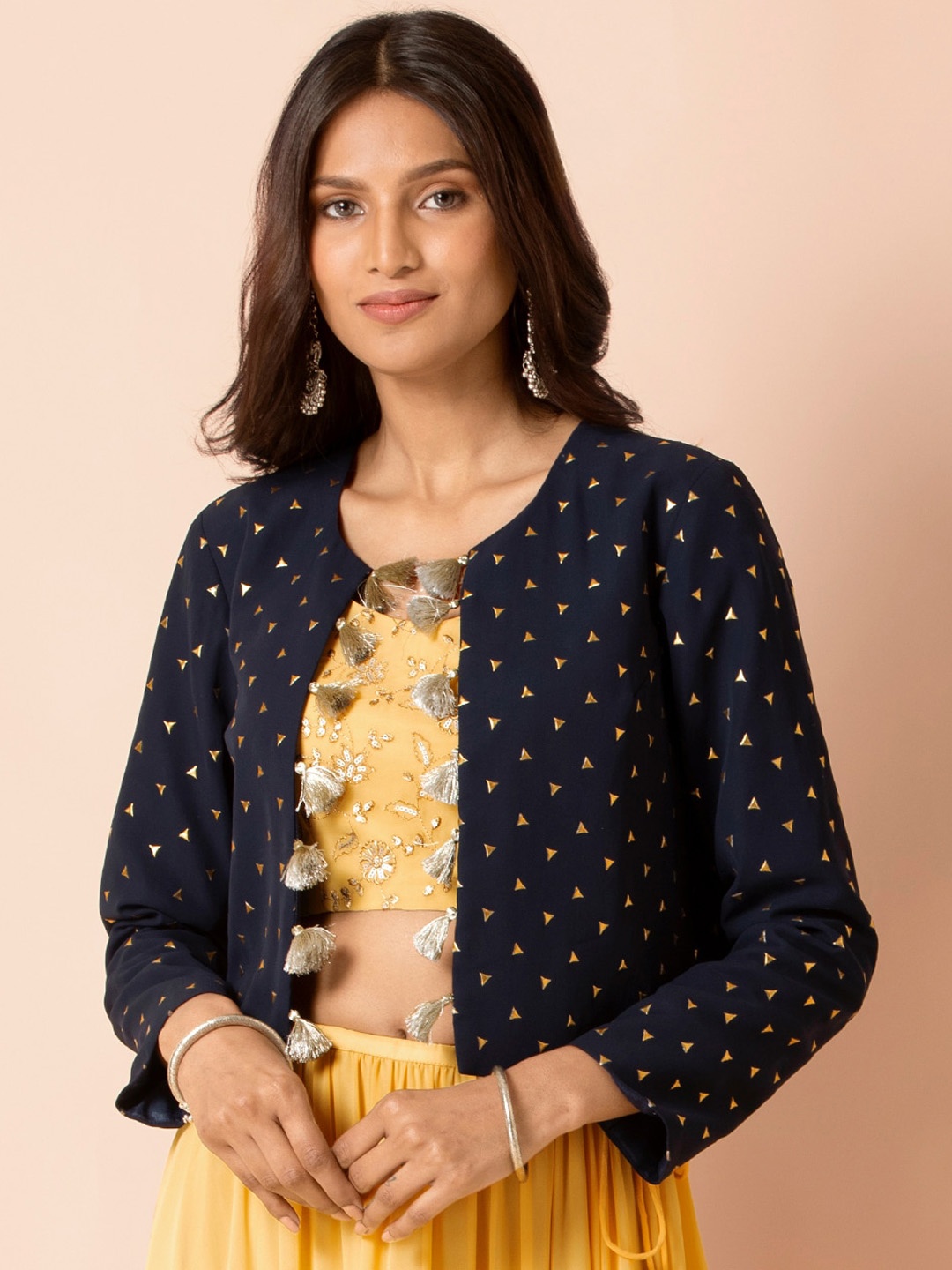 

INDYA X PAYAL SINGHAL Women Blue Printed Open Front Ethnic Jacket