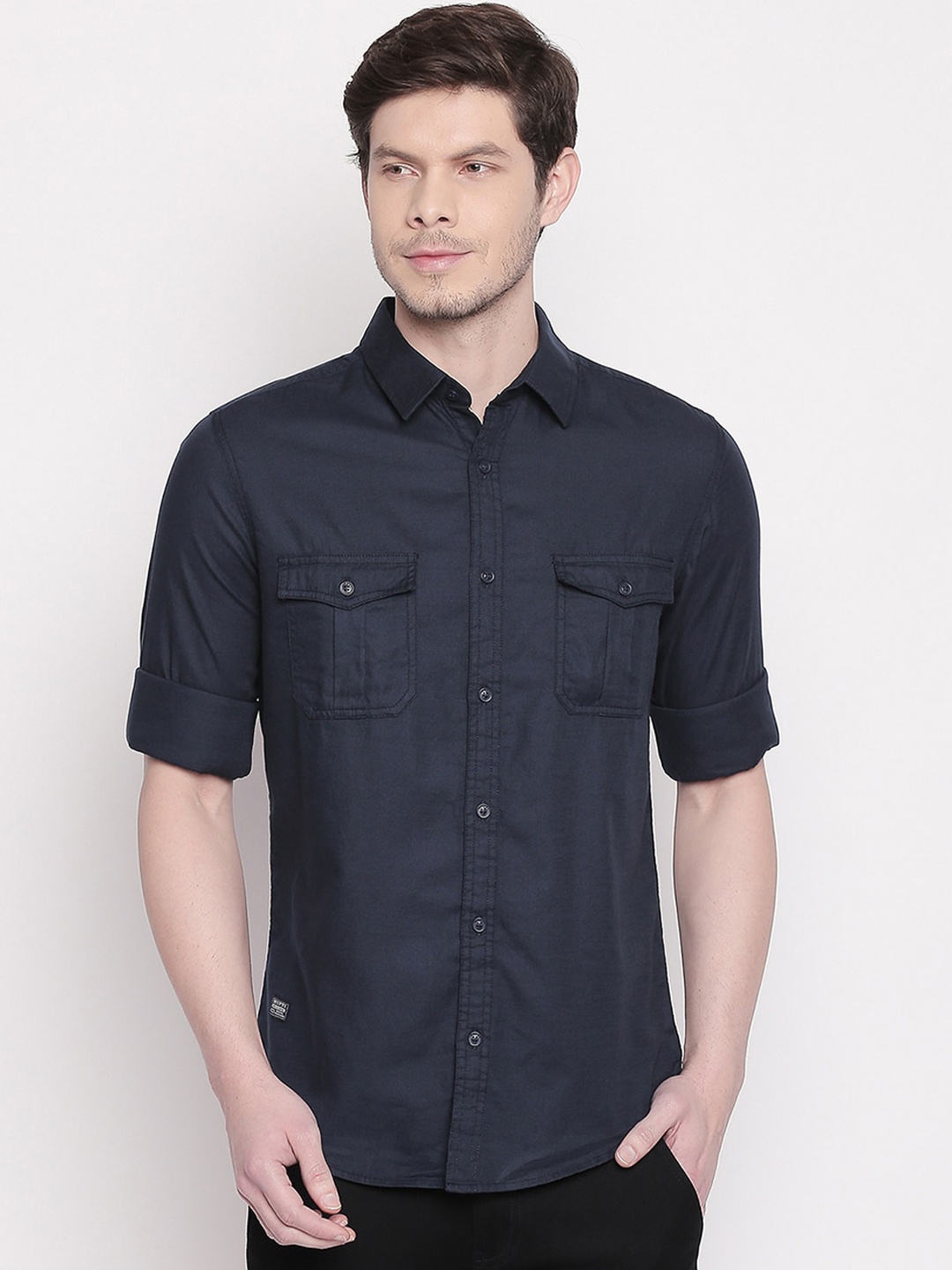 

Mufti Men Navy Blue Slim Fit Solid Casual Shirt