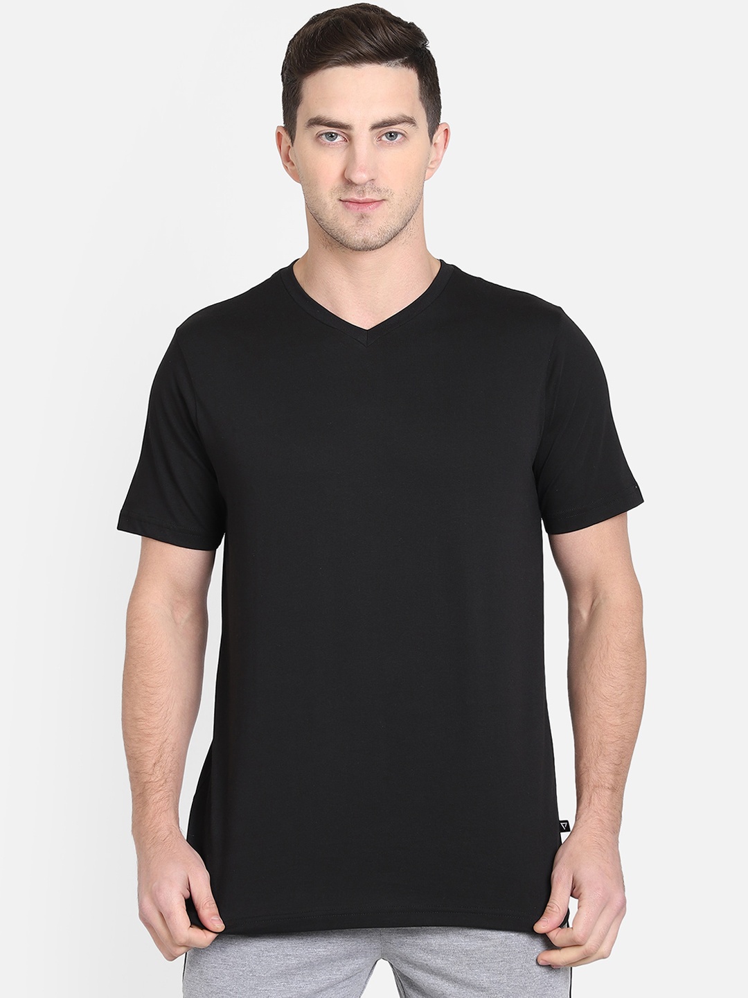 

PROTEENS Men Black Solid V-Neck T-shirt