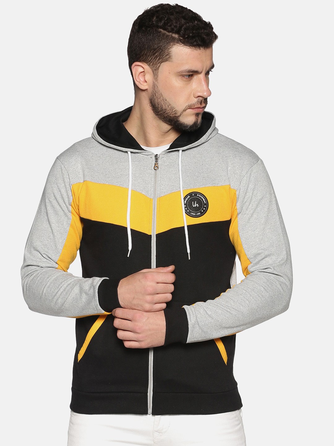 

UrGear Men Black Colourblocked Hooded Sweatshirt