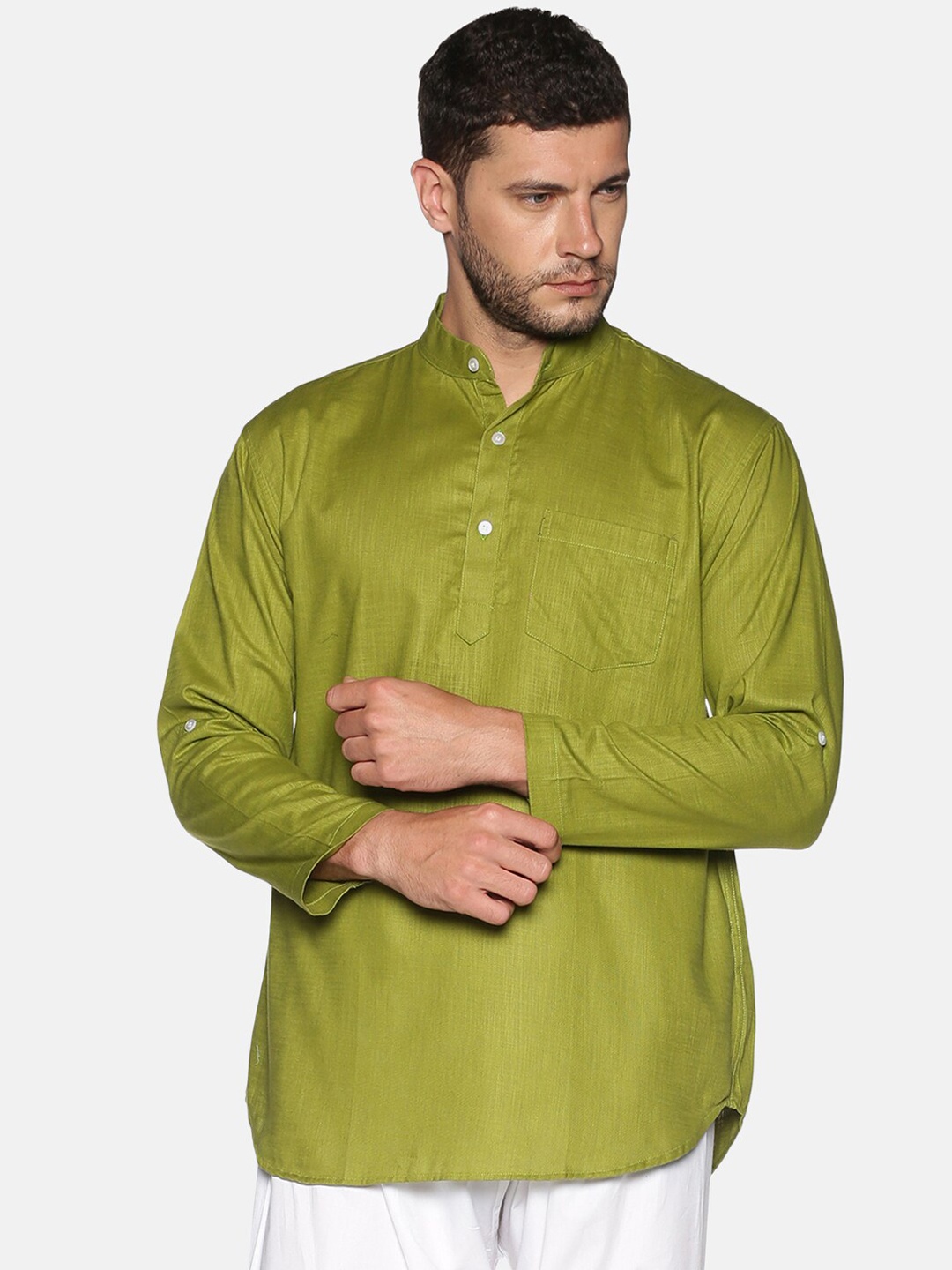 

Sethukrishna Men Green Solid Straight Kurta