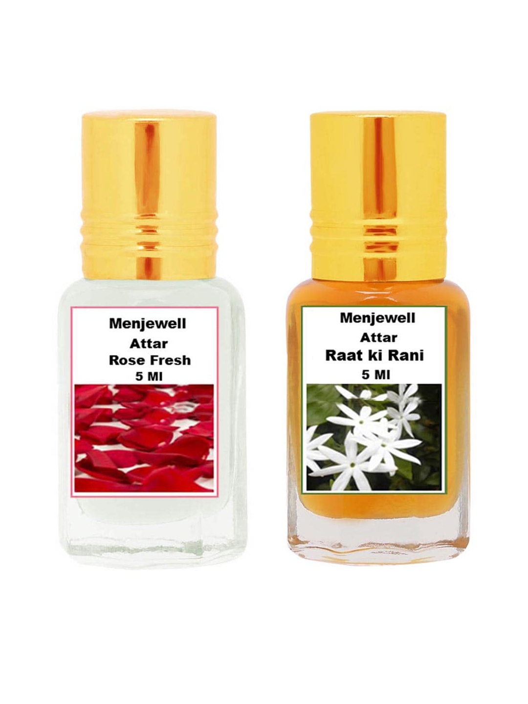 

Menjewell Rose Fresh &Raat Ki Rani Attar Perfume Each 5ml, Orange