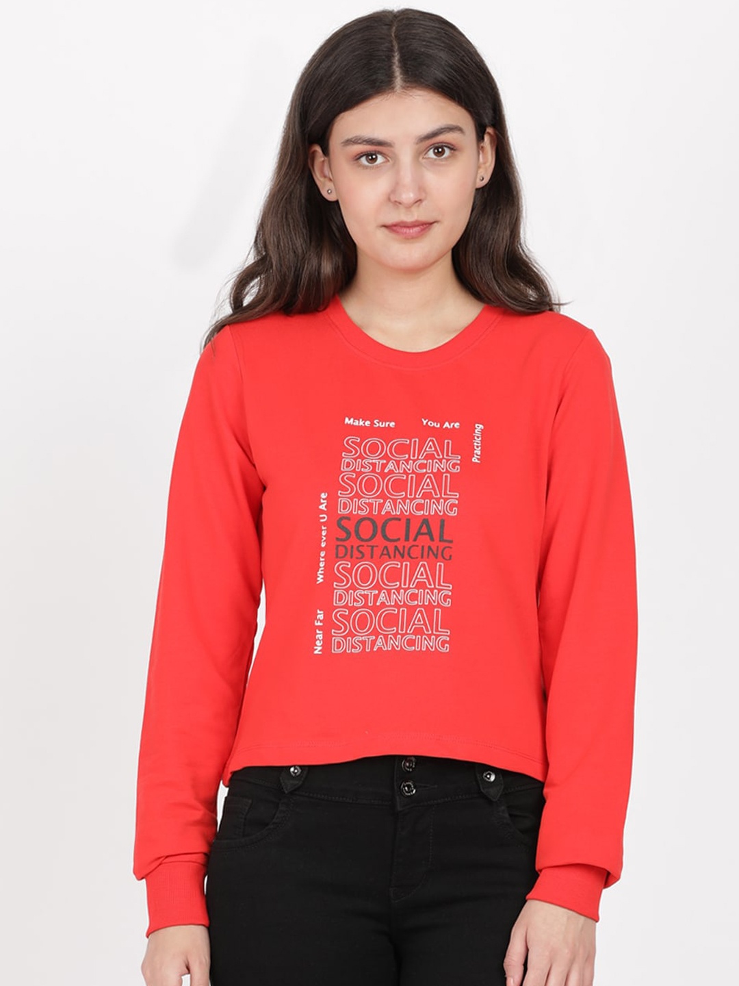 

BEVERLY BLUES Women Red Printed Sweatshirt