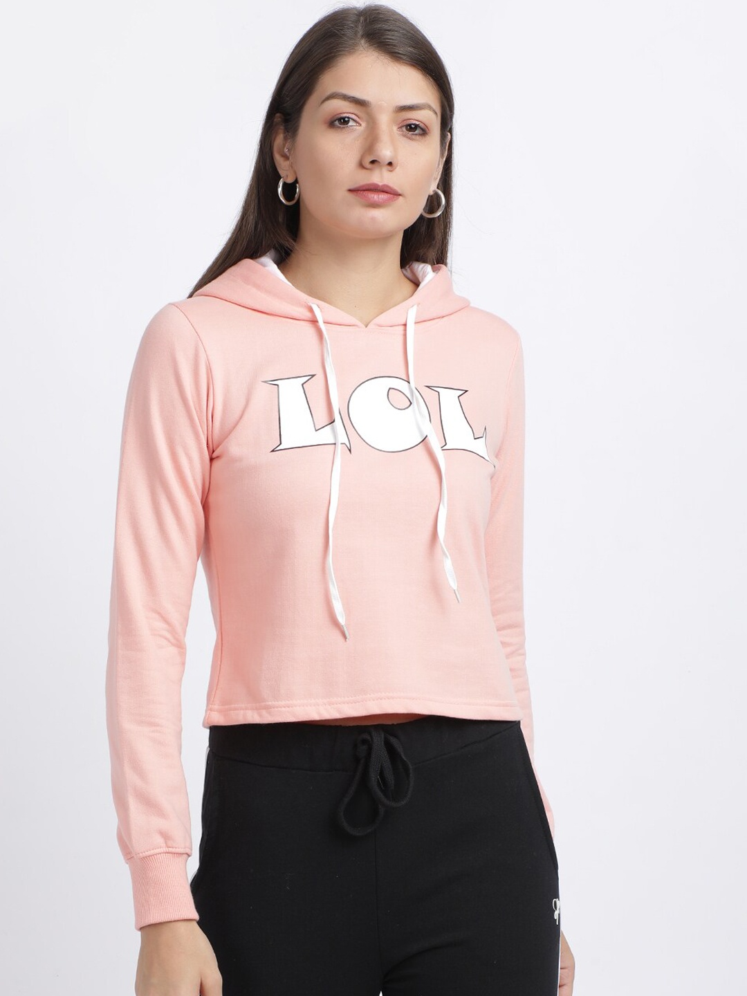 

BEVERLY BLUES Women Peach-Coloured Printed Hooded Sweatshirt