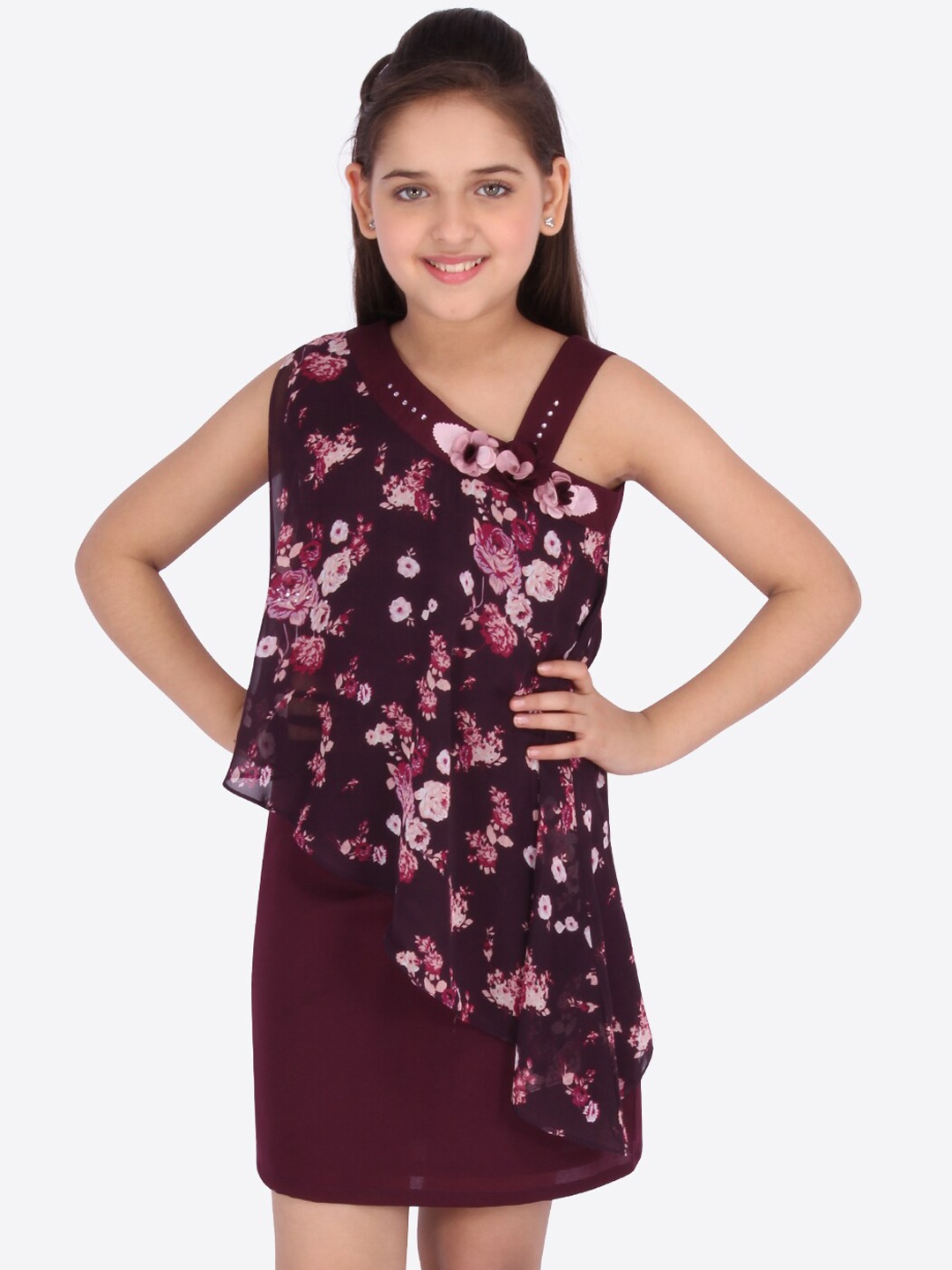 

CUTECUMBER Girls Burgundy Printed A-Line Dress