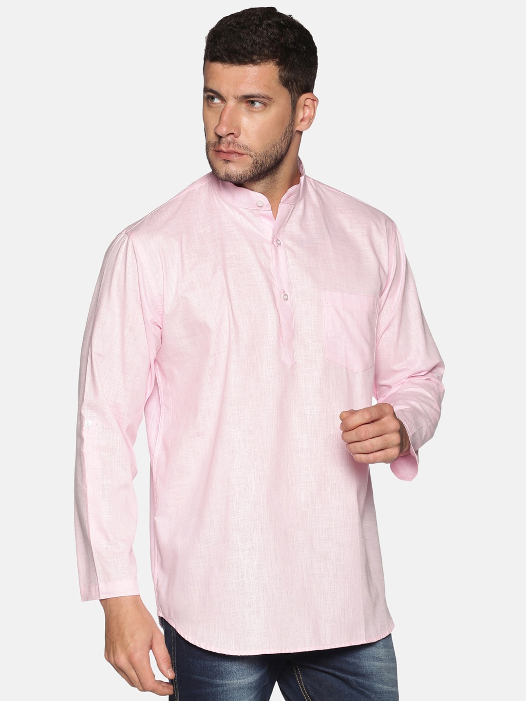 

Sethukrishna Men Pink Solid Straight Kurta