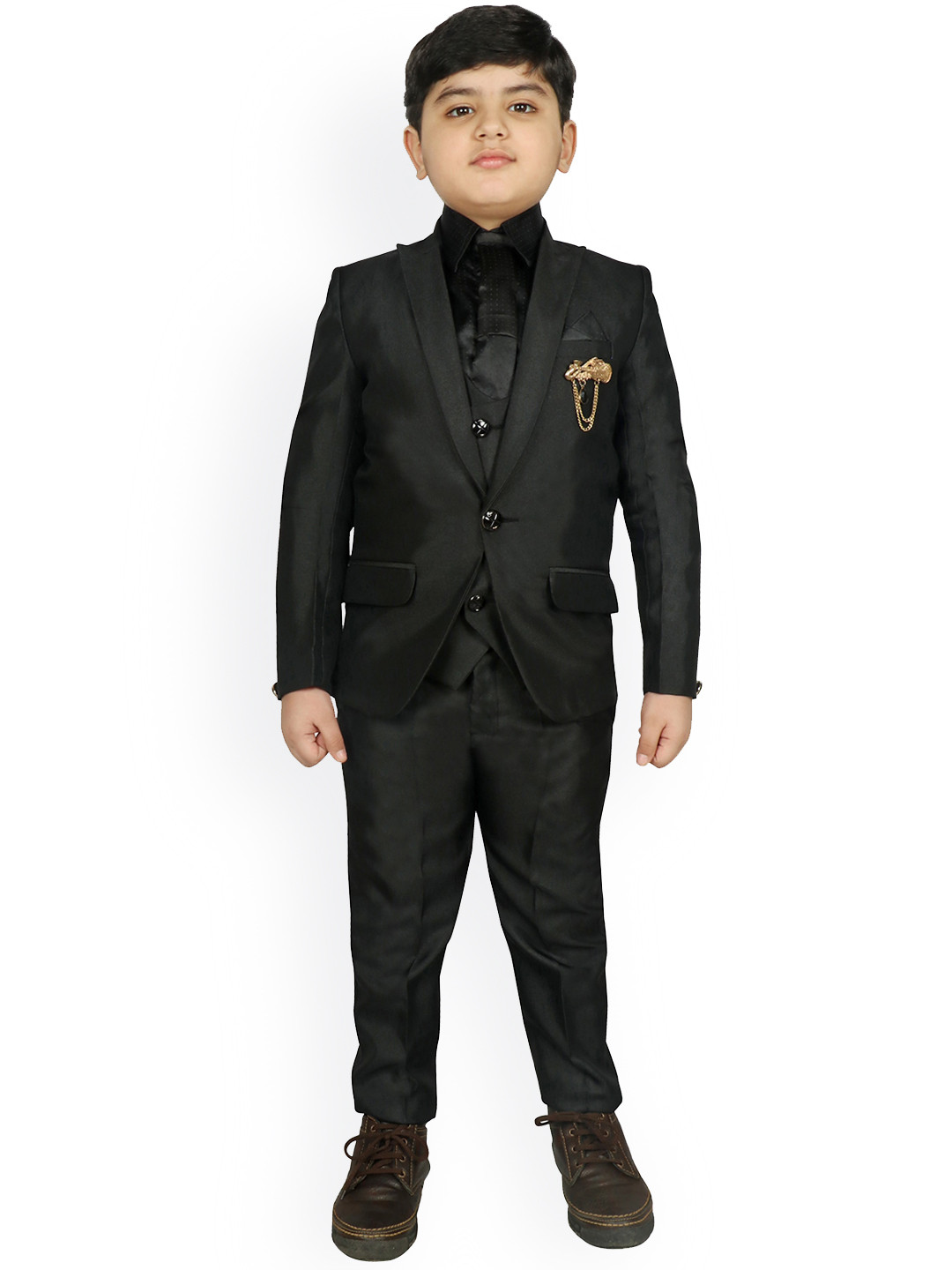 

SG YUVRAJ Boys Black Solid Single-Breasted Five-Piece Suit