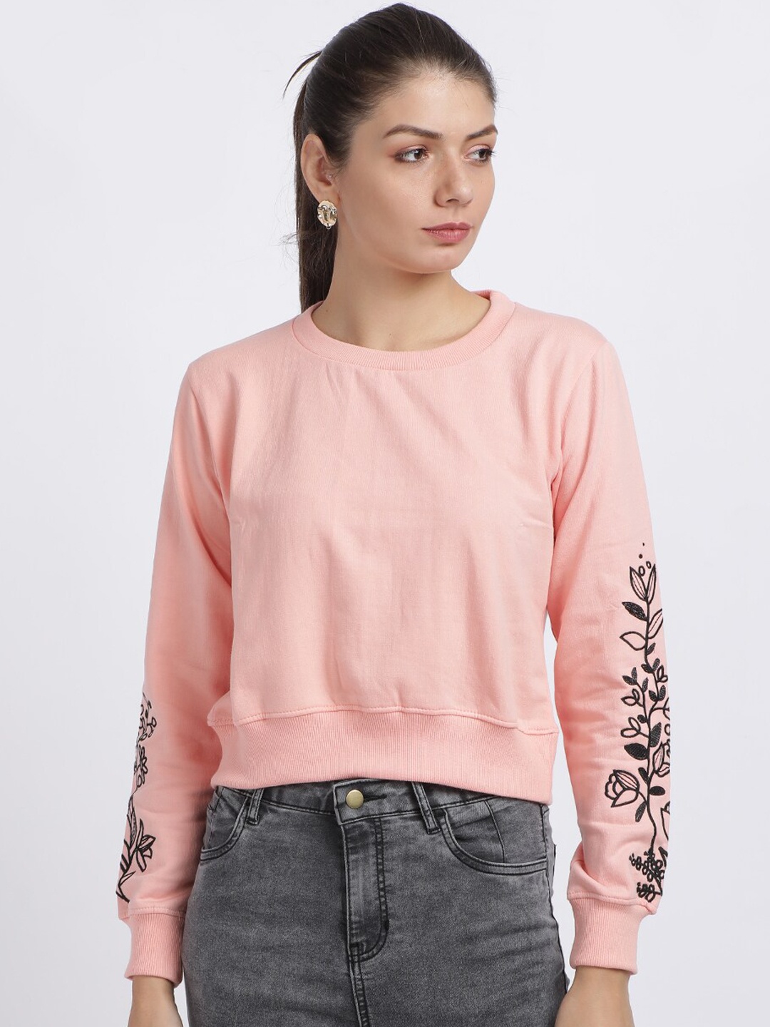 

BEVERLY BLUES Women Peach-Coloured Solid Sweatshirt