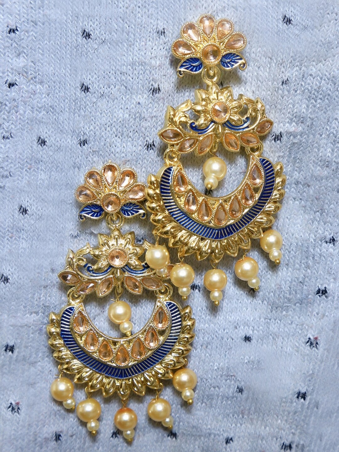 

Crunchy Fashion Blue Gold-Plated Contemporary Chandbalis