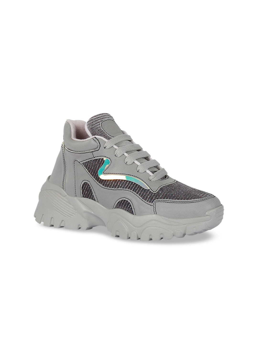 

ZAPATOZ Women Grey Colourblocked PU Mid-Top Sneakers