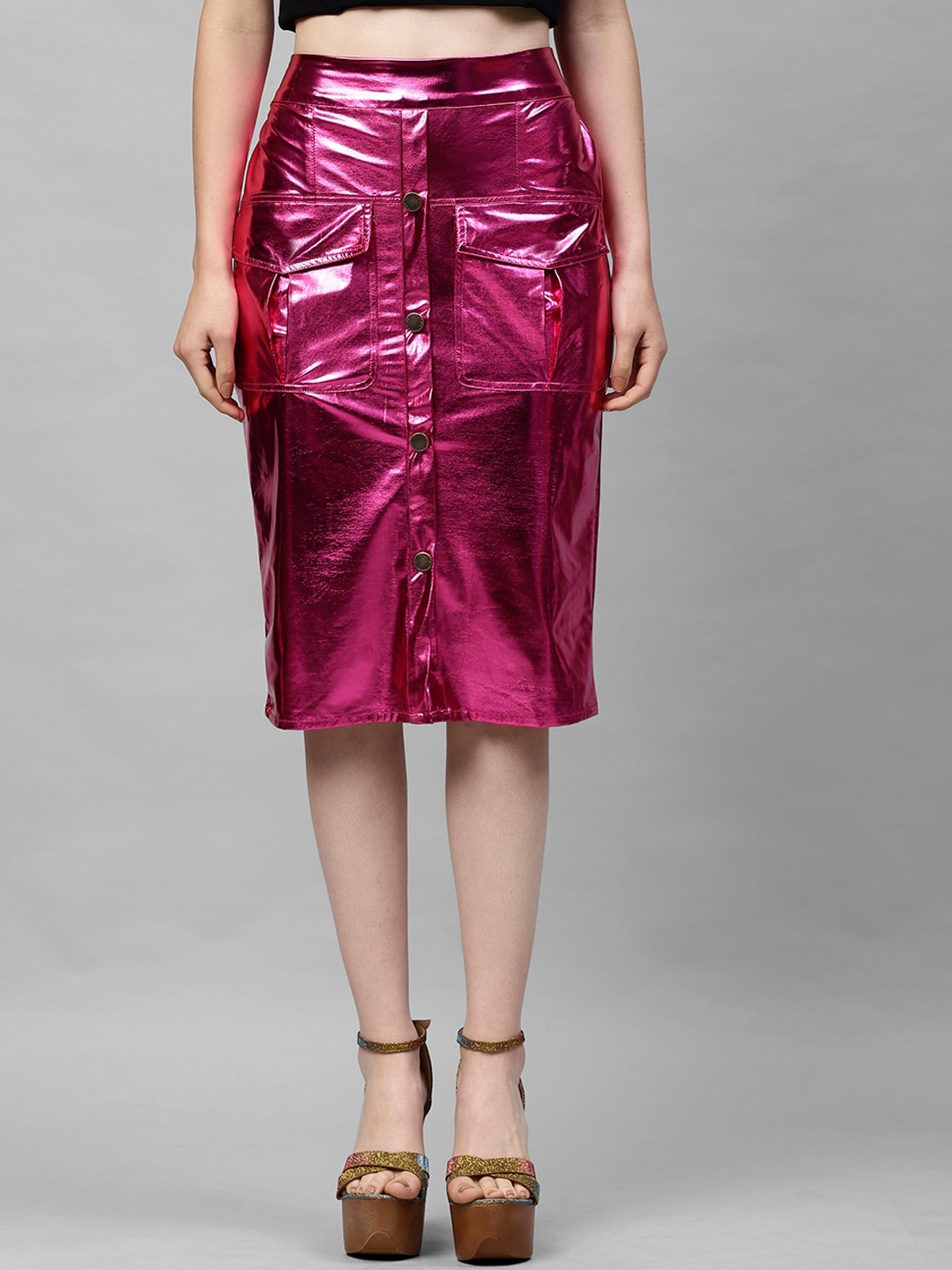 

Athena Women Pink Solid Knee-Length Straight Skirt
