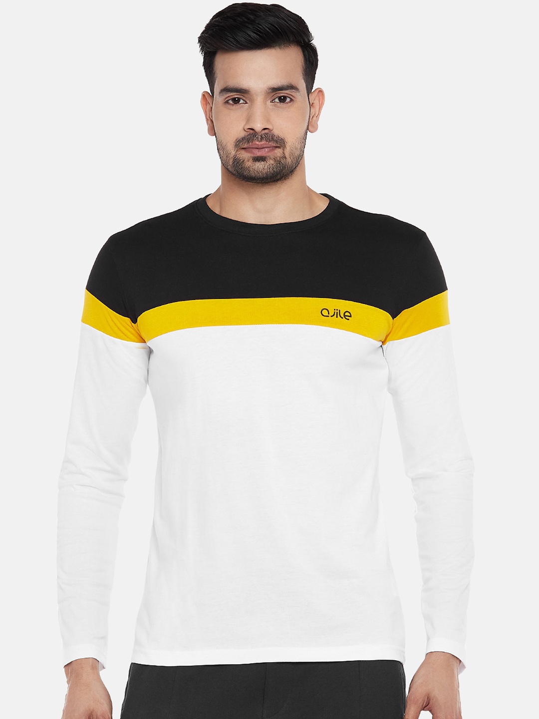 

Ajile by Pantaloons Men Yellow Colourblocked Round Neck T-shirt