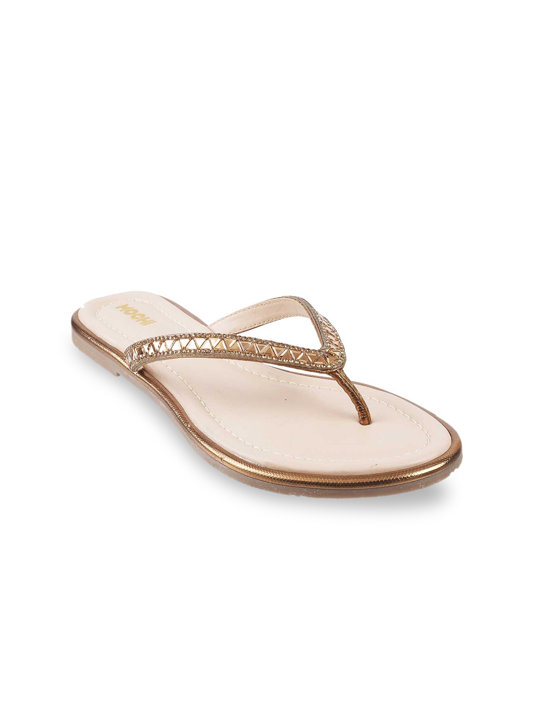 

Mochi Women Gold-Toned Embellished Open Toe Flats
